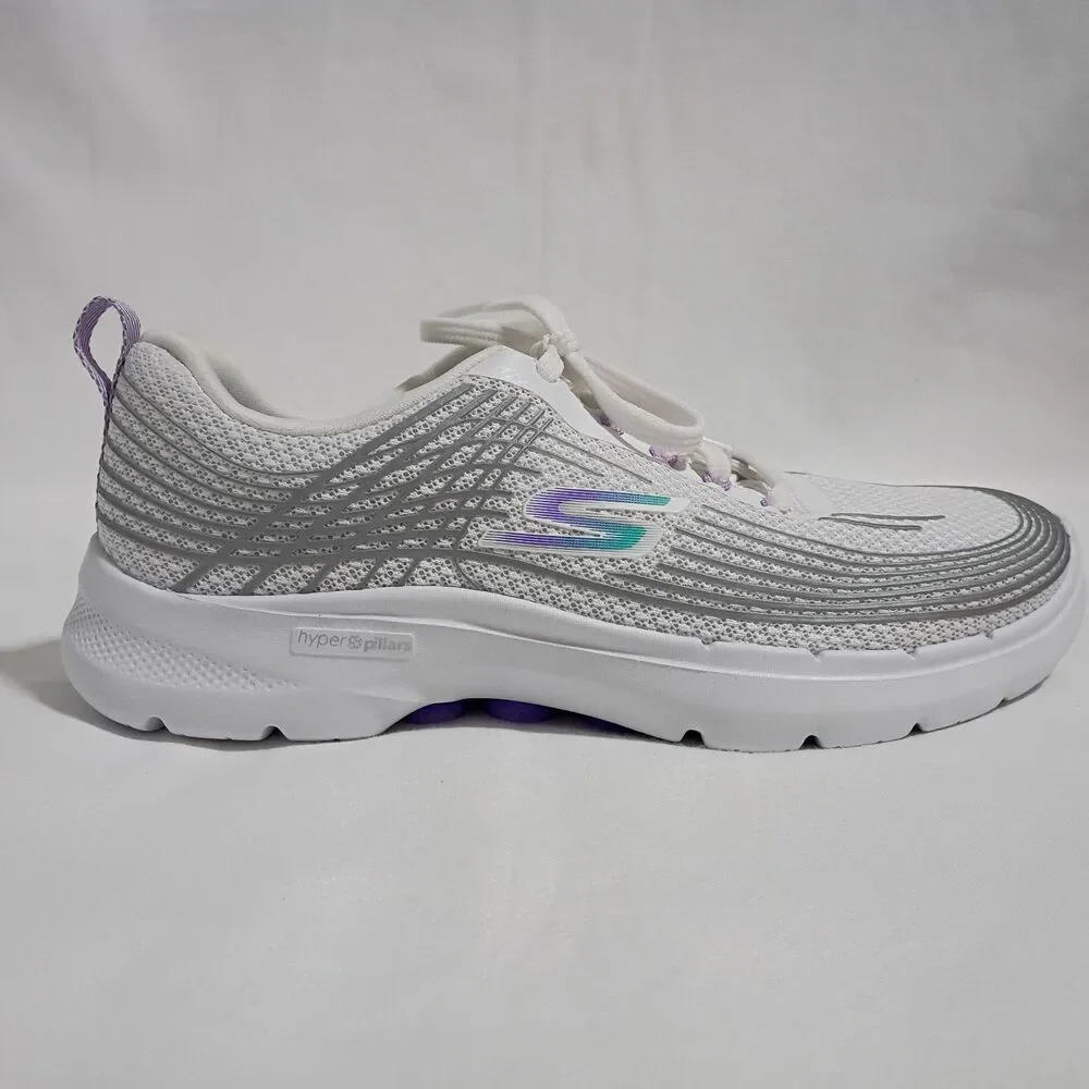 SKECHERS GO WALK 6 Women’s Size 6.5 White Lilac Sneakers 124554 EUC
